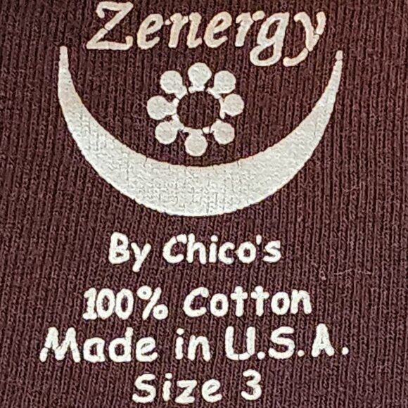 Zenergy Mauve Silver Foil Rhinestone Beaded 3/4 Sleeve Cotton Top Chico 3 US XL - Picture 14 of 16